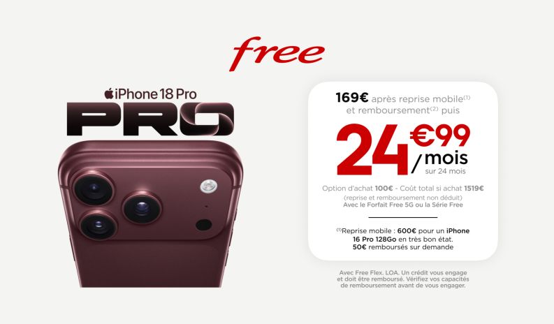 Le nouvel iPhone 18 Pro est disponible chez Free